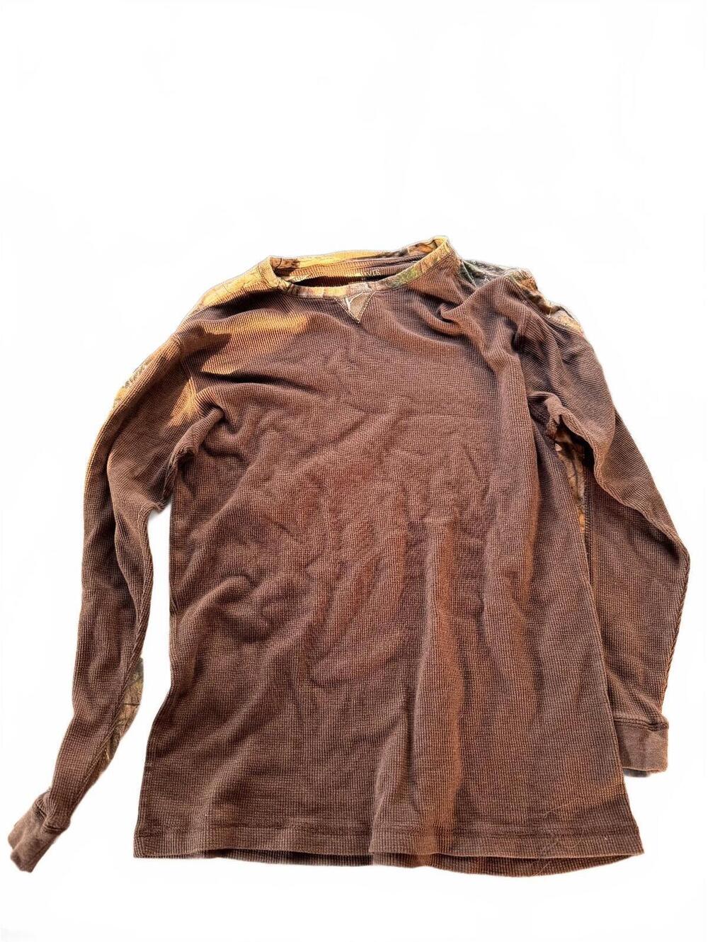 Sun River Men's Brown Waffle Henley Top with Camo Trim XXL